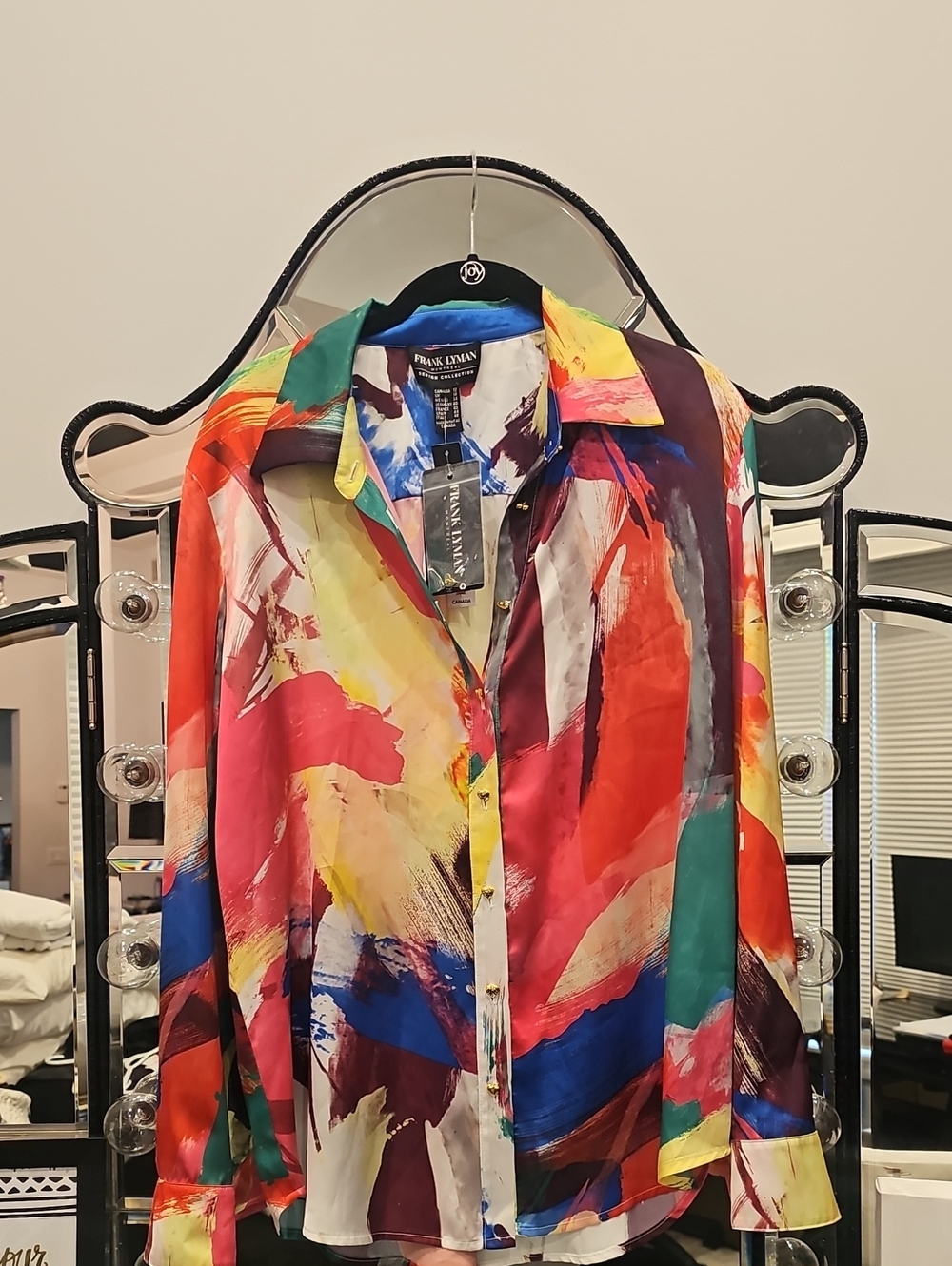 Frank Lyman Design Multicolor Abstract Brushstroke Shirt - Red, Blue & Yellow